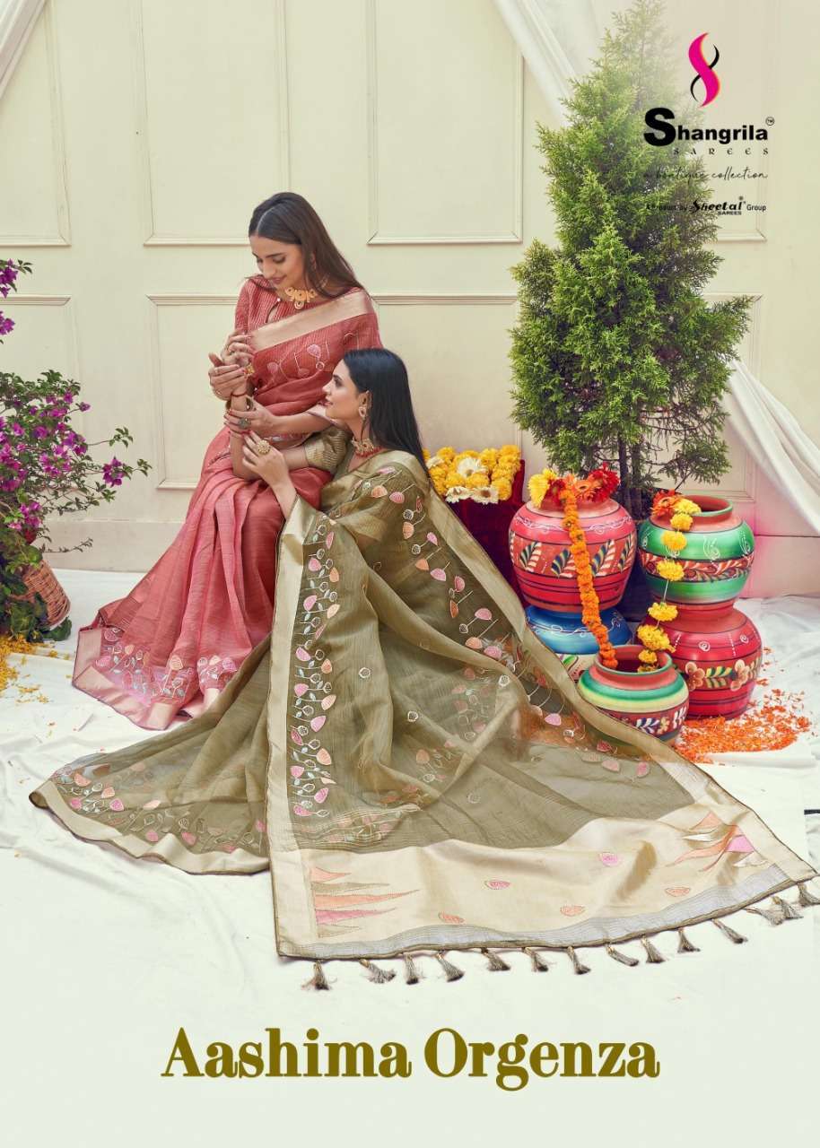 Shangrila Aashima orgenza soft rich pallu organza saree 