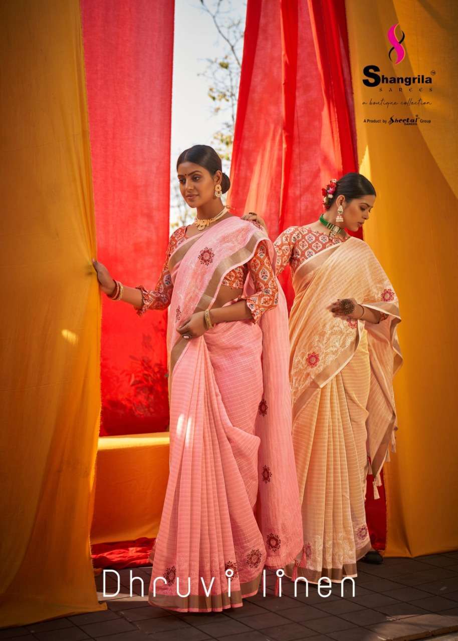 shangrila dhruvi linen Pure Weaving Copper Zari Weaving saree