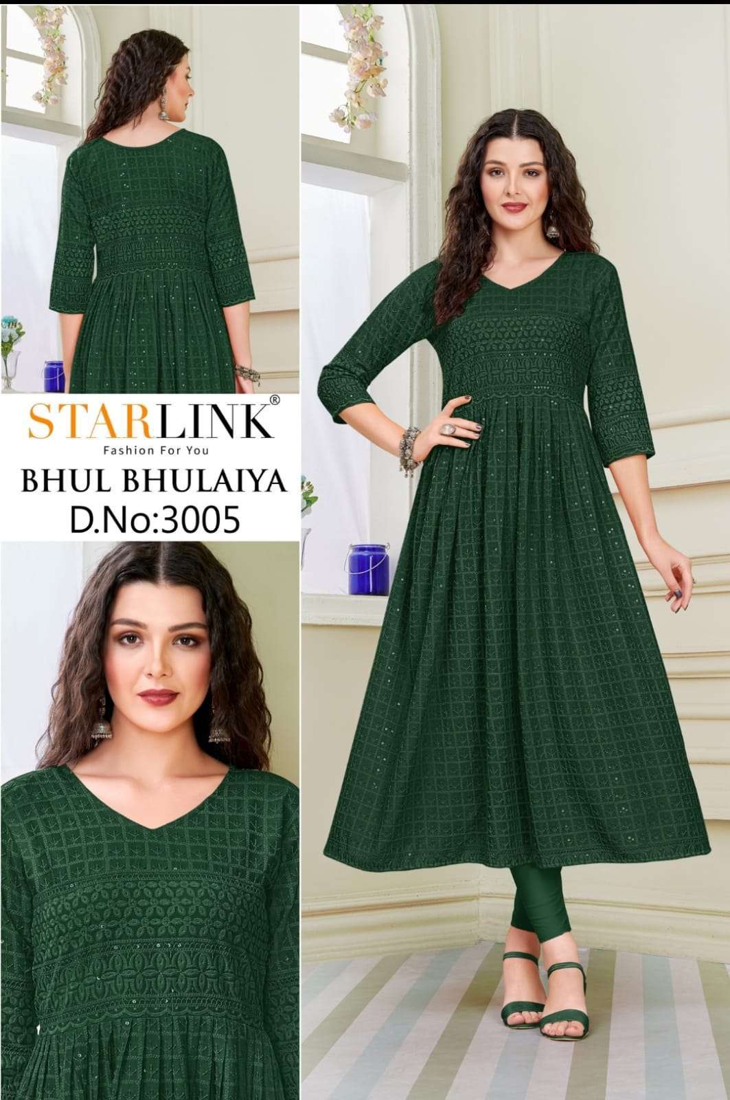 starlink bhool bhulaiya series 3002-3019 rayon schiffli work kurti 