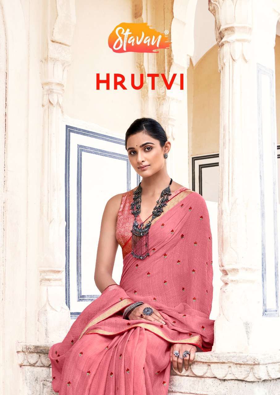 stavan hrutvi series 1001-1010 chiffon embroidery work saree