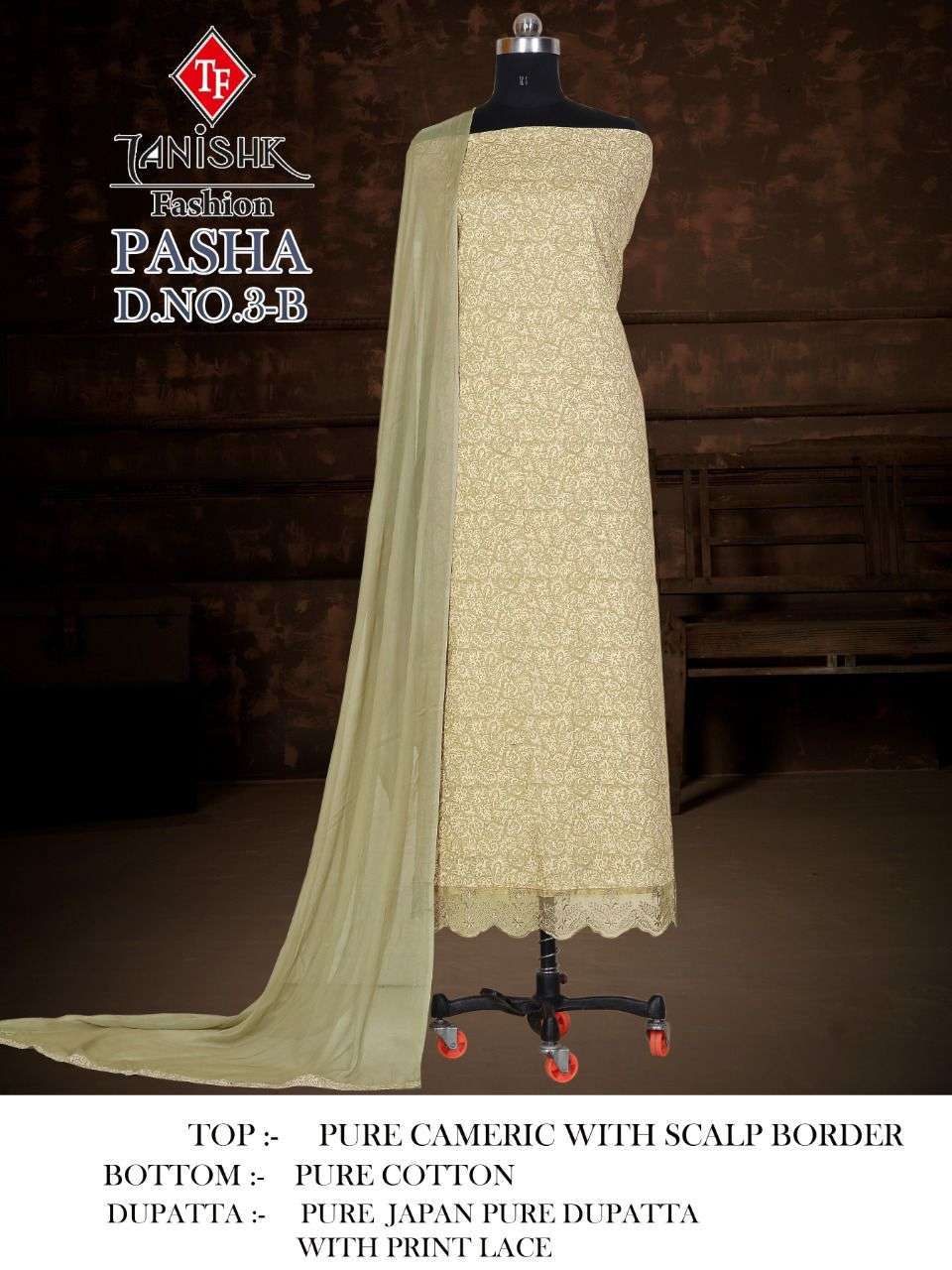 tanishk pasha pure cambric suit with scalp border suit 