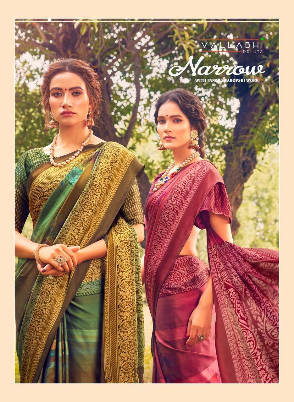 vallabhi narrow series 1001-1008 rangoli print saree