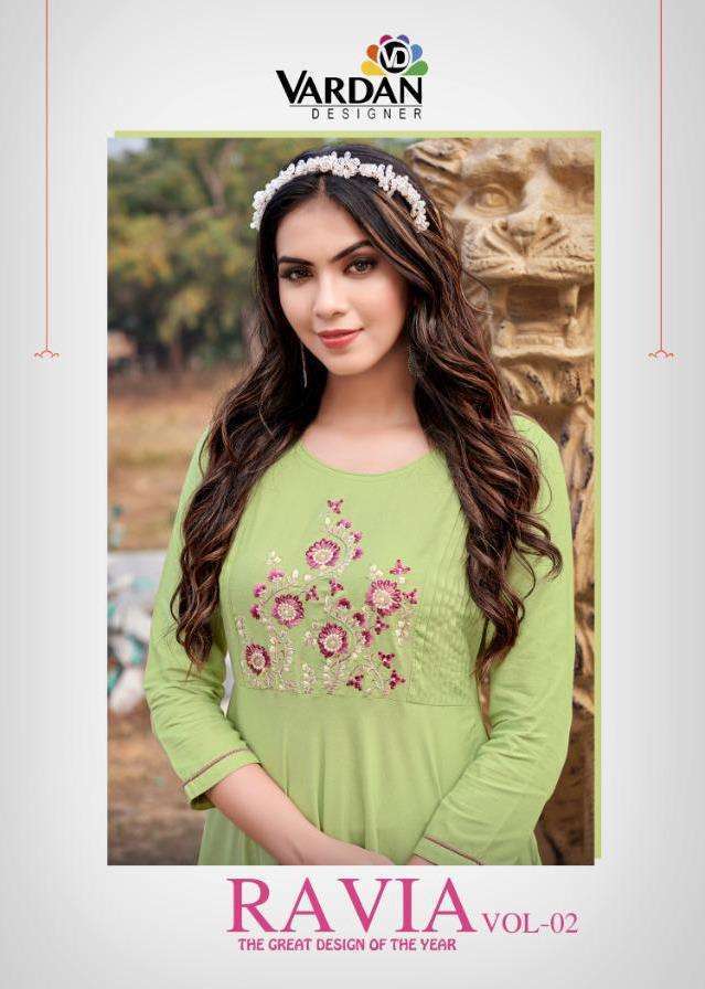 vardan designer ravia vol 2 series 6045-6048 14 kg heavy rayon kurti
