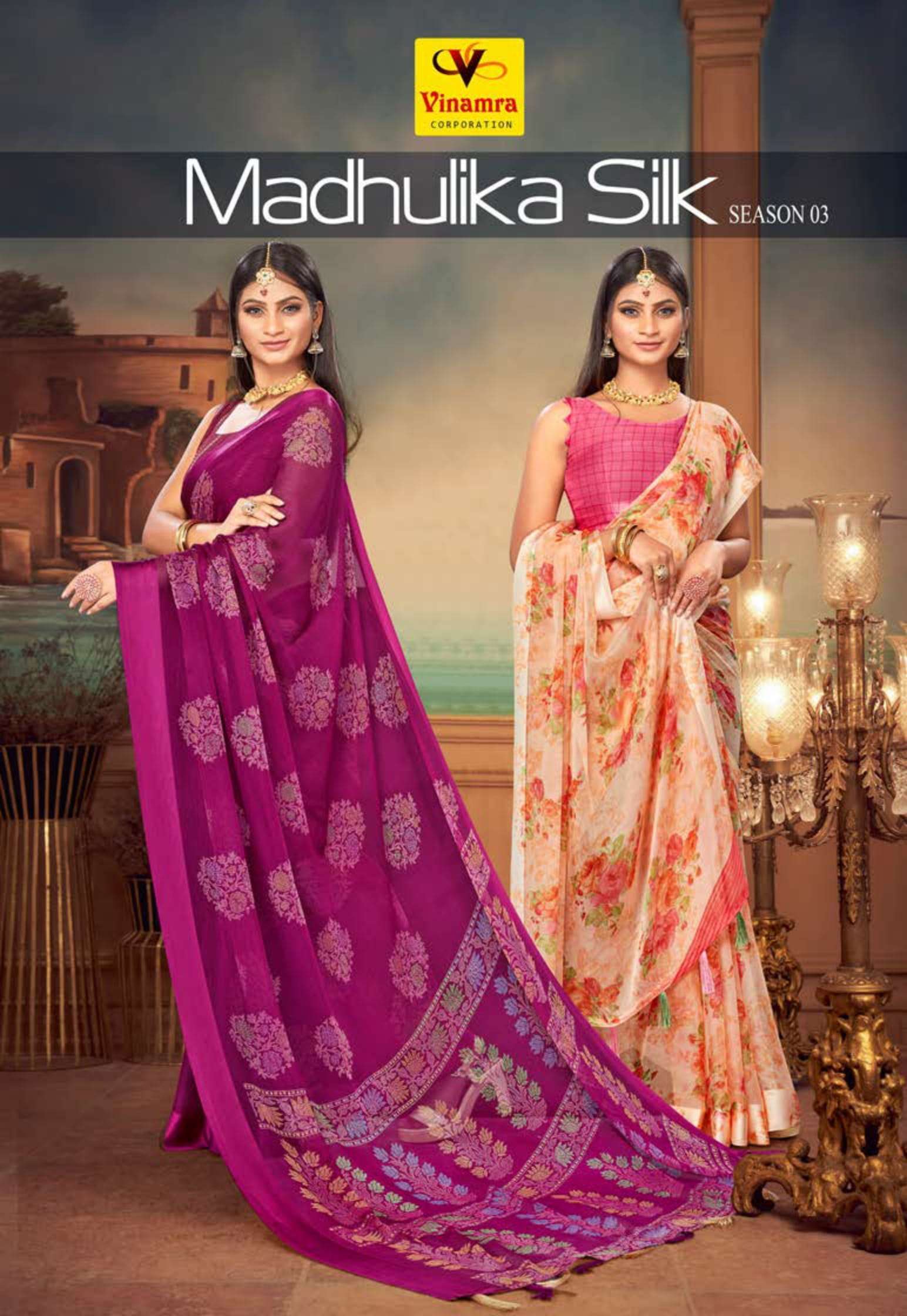 vinamra madhulika silk vol 3 series 19-24 Satin Chiffon saree