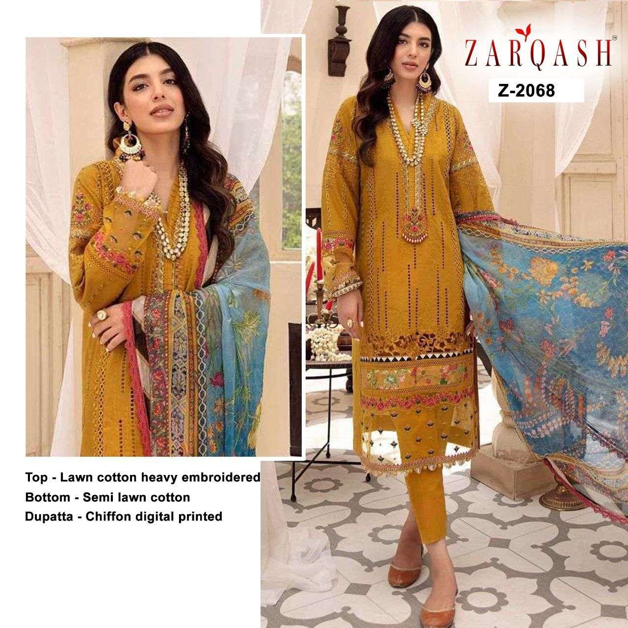 ZARQASH MAH E NOOR DESIGNER LAWN COTTON SUIT 
