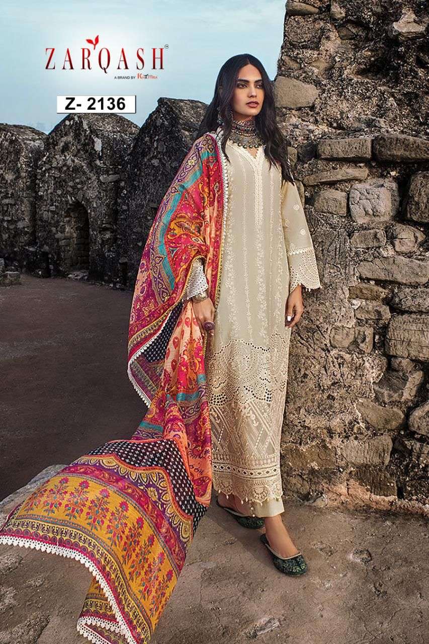 ZARQASH ZAINAB CHIKANKARI 22 DESIGNER COTTON SUIT 