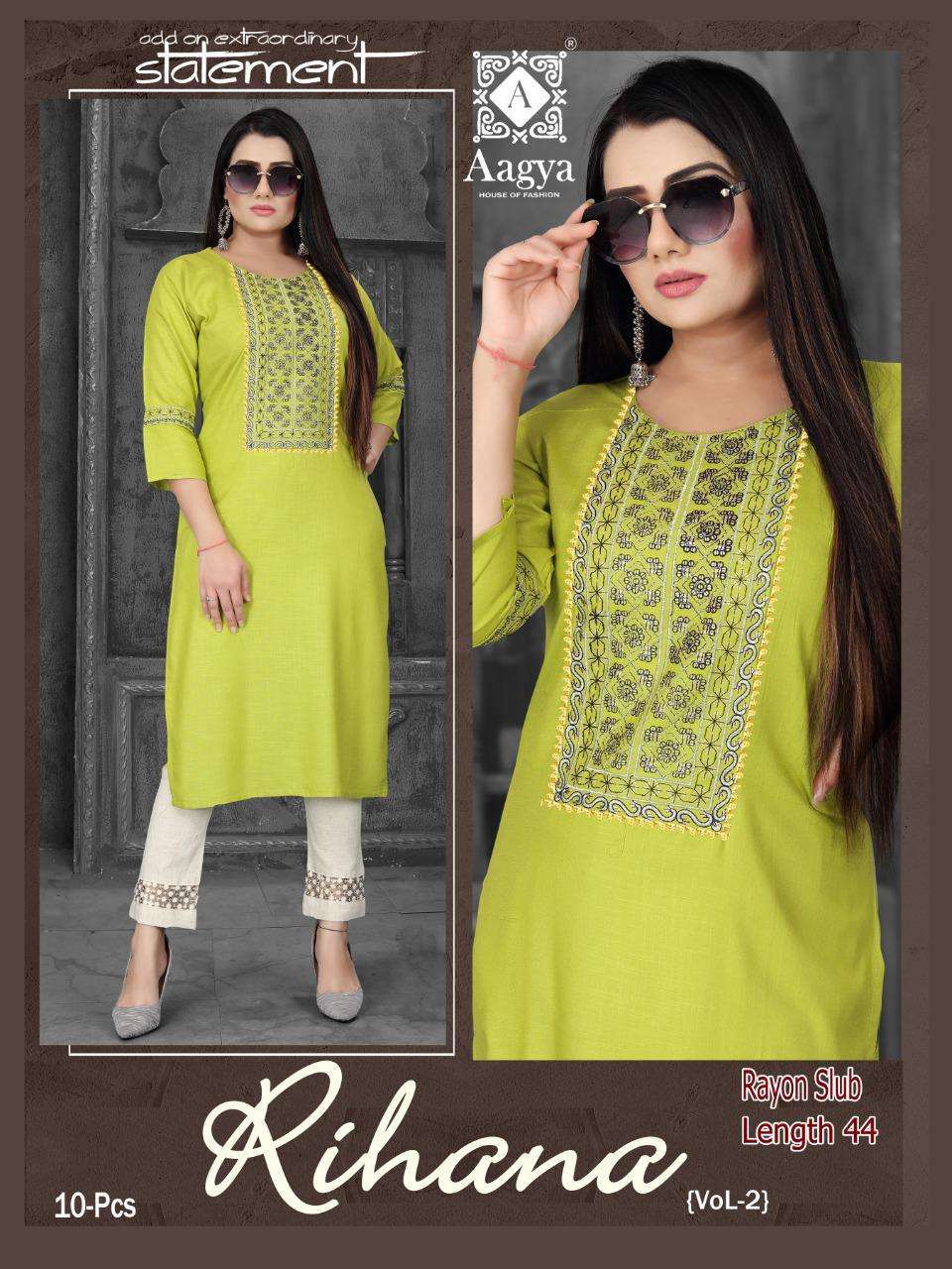 aagya rihana vol 2 series 01-10 rayon slub kurti 