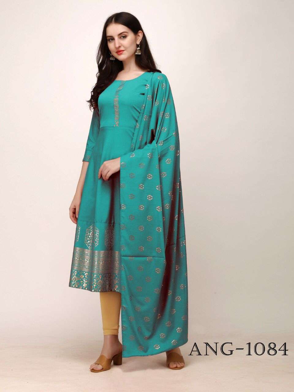 ang 1084 american malai crape kurti with dupatta