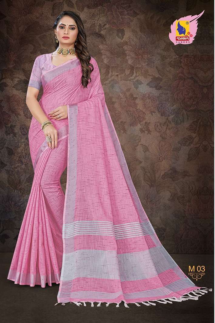 ashika sarees marbel beauty series 01-08 cotton linen saree