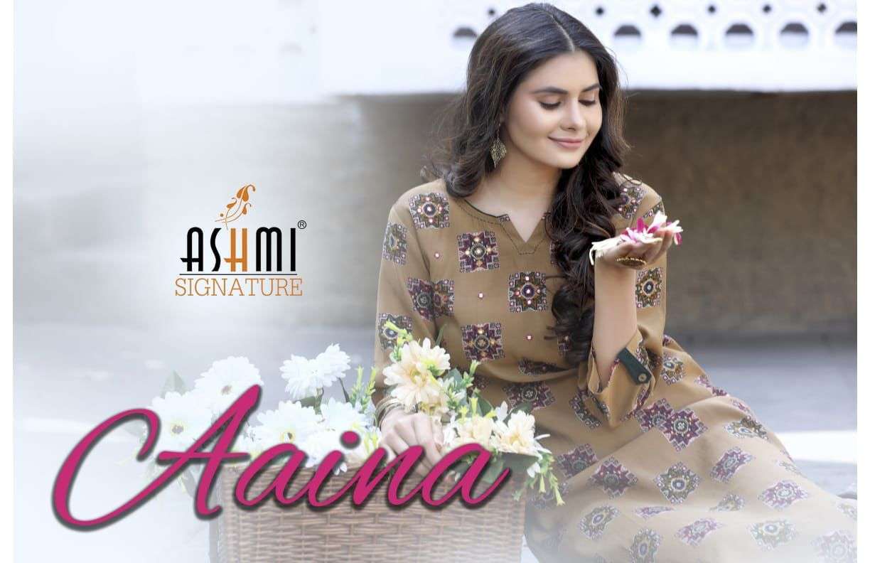 ashmi signature aaina series 101-108 viscose chanderi kurti 