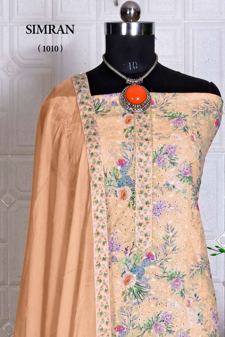 bipson simran 1010 pure cotton schiffli digital print suit