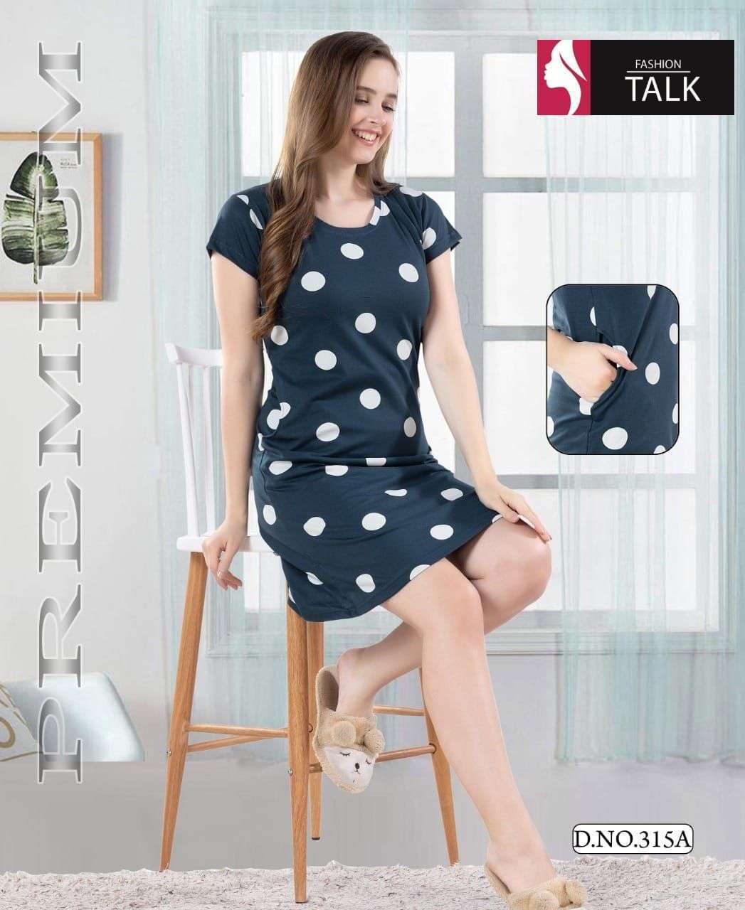 fashion talk Short Nighty D.No. 315 pure hosiery cotton nighty