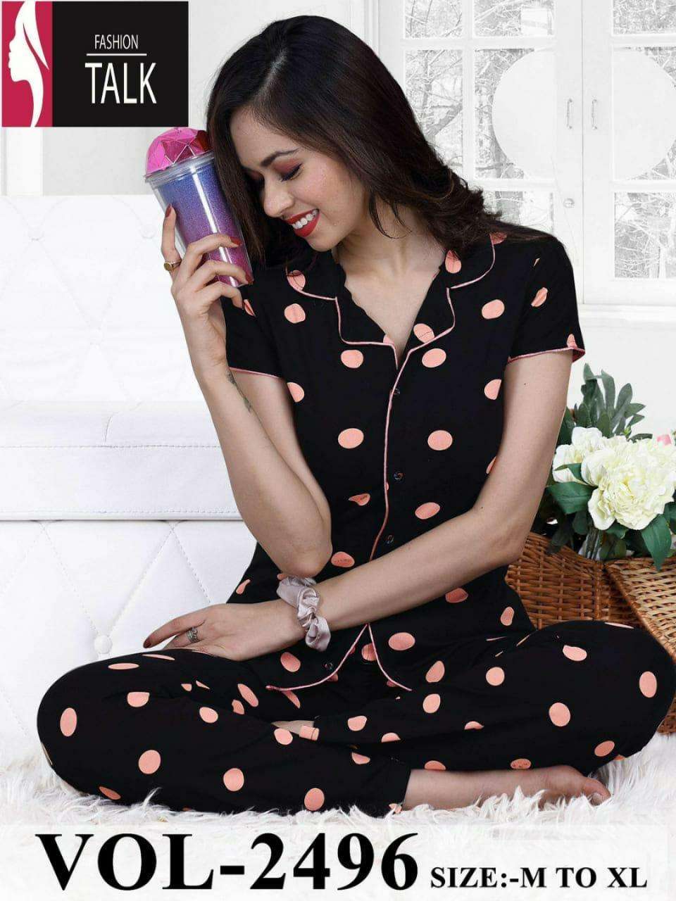 fashion talk vol 2496 Heavy Shinker Hosiery Cotton night suit