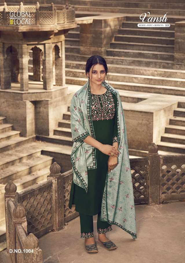 global local vansh series 1001-1004 Muslin Handwork readymade suit