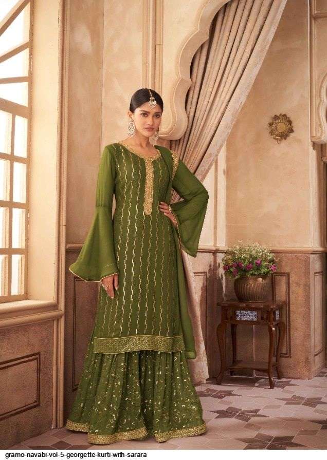 gramo navabi vol 5 series 132-135 airtex faux georgette suit