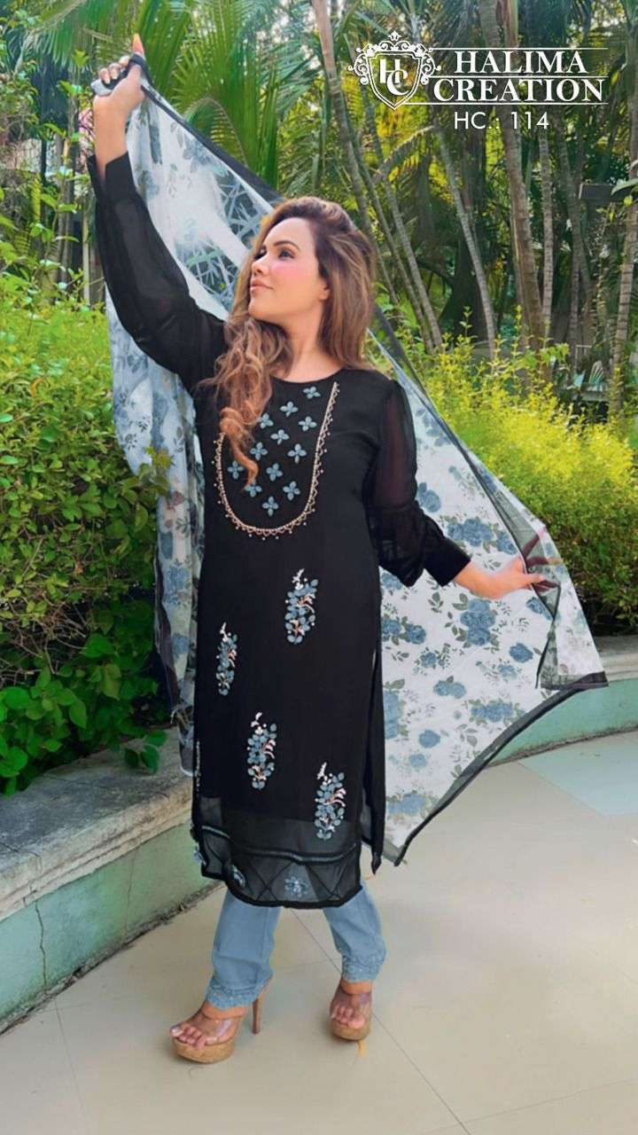 halima creation hc 114 pure georgette readymade suit 