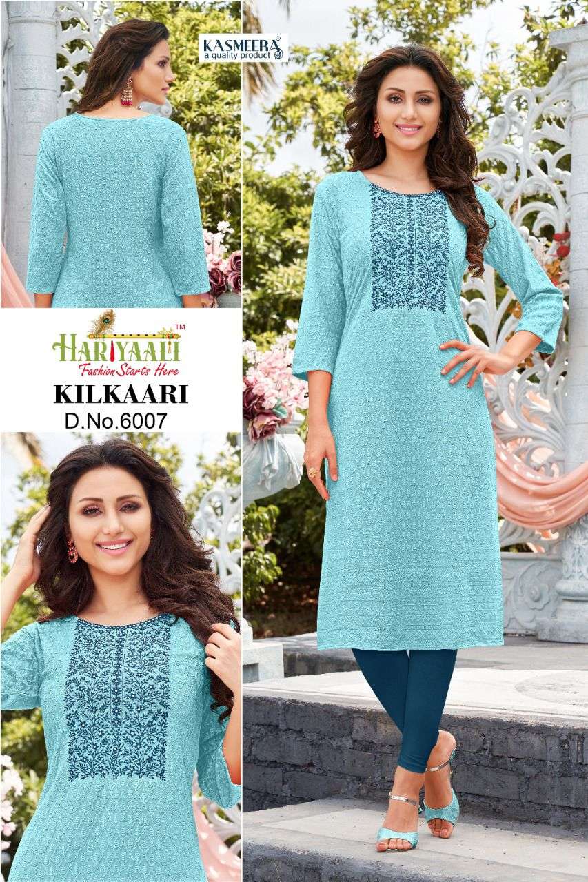 hariyaali kilkaari series 6002-6009 rayon shiffli kurti 