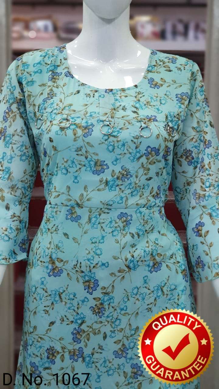 k4u 1067 design georgette gown with belt and stylish sleeve