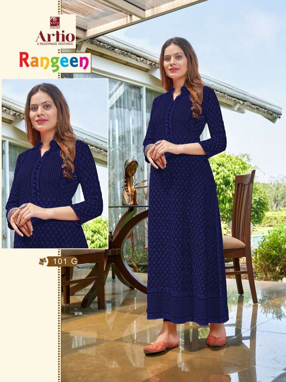 kapil trendz rangeen rayon fancy long kurti