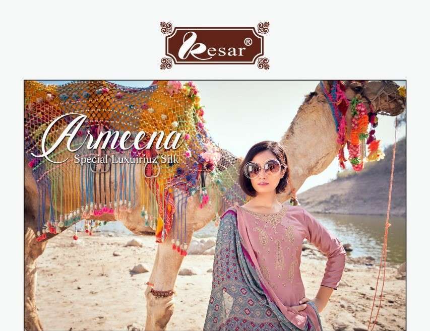 kesar present armeena silk embroidery work classy look fancy suits