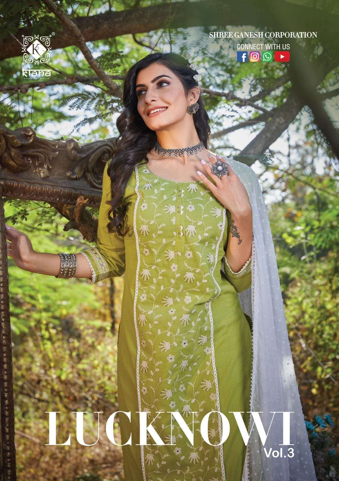 kiana lucknowi vol 3 series 301-306 cotton heavy jacquard readymade suit 