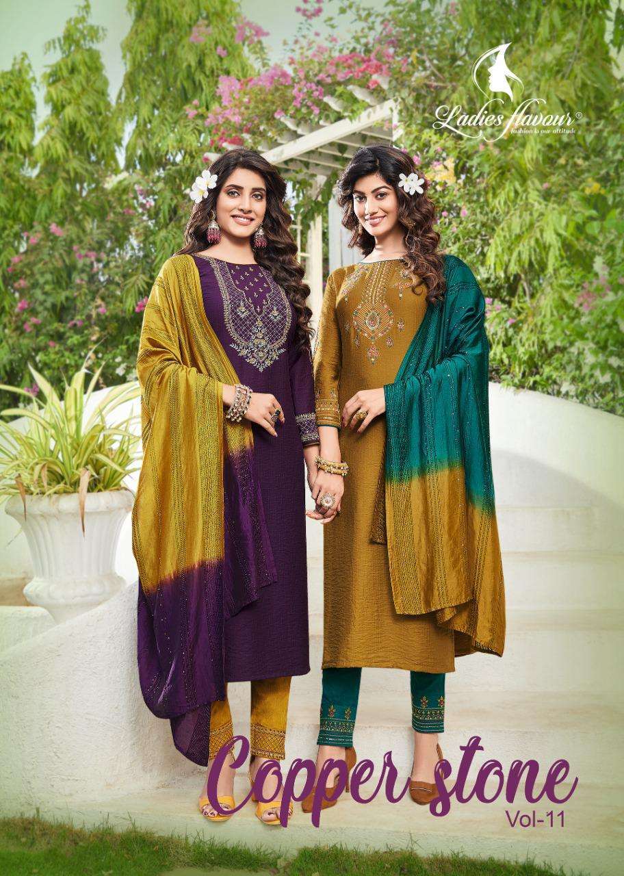 ladies flavour copper stone vol 11 series 1001-1006 Pure Viscose readymade suit 
