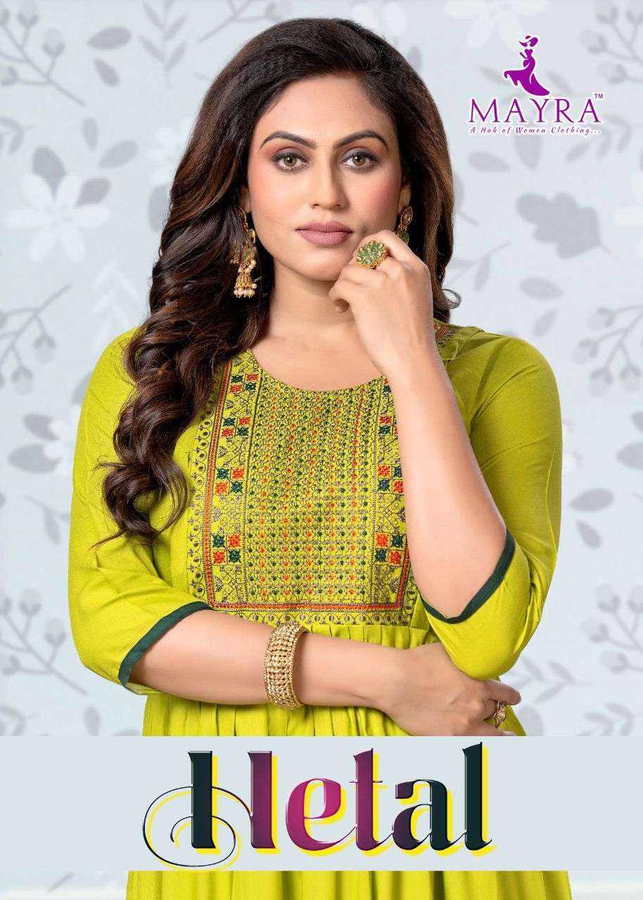 mayra hetal series 201-208 14 kg rayon slub kurti 