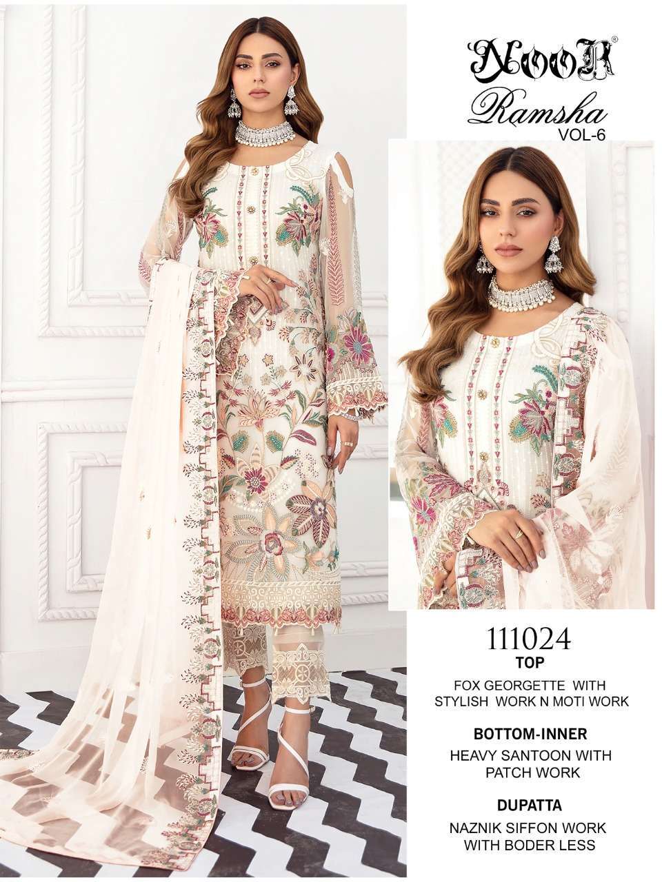 noor ramsha vol 6 series 111024-111026 faux georgette suit