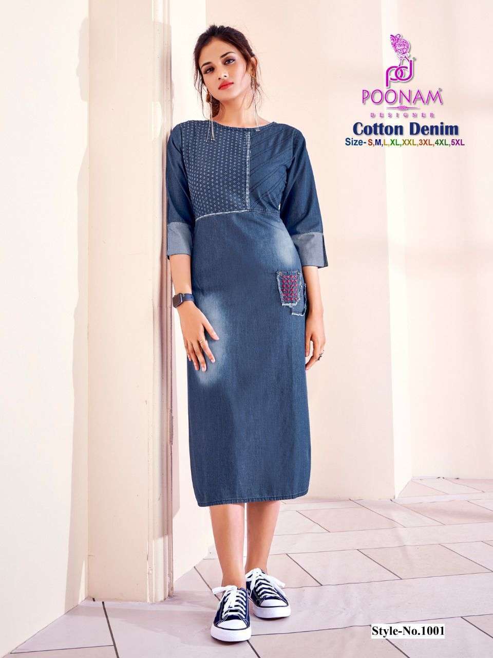 poonam cotton denim series 1001-1006 premium cotton kurti 