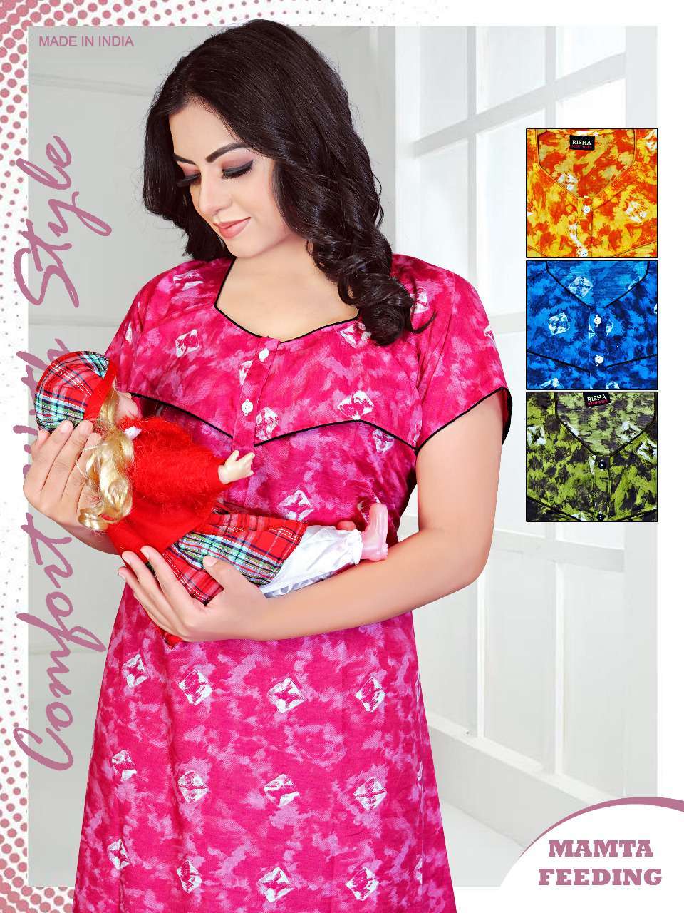 risha mamta long slub feeding nighties 