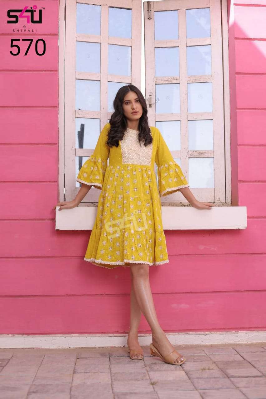 s4u 570 design yellow colors short kurti