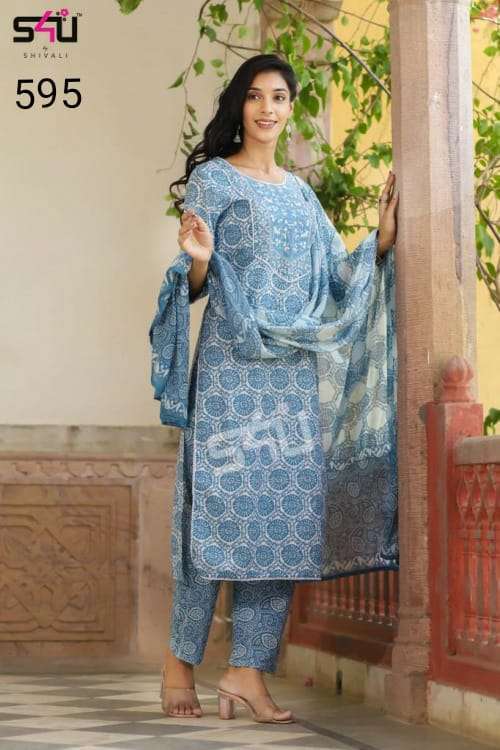 s4u 595 design combo set of kurti with bottom and dupatta