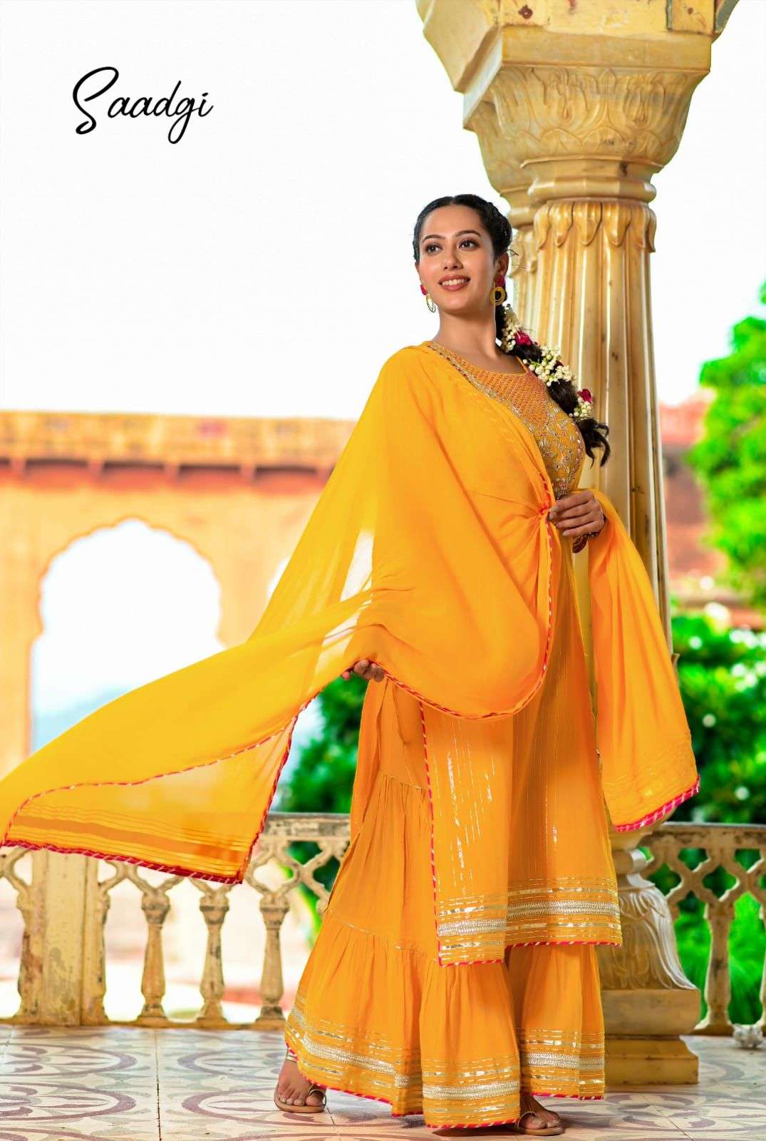 Saadgi cotton lurex readymade kurta sharara and dupatta set