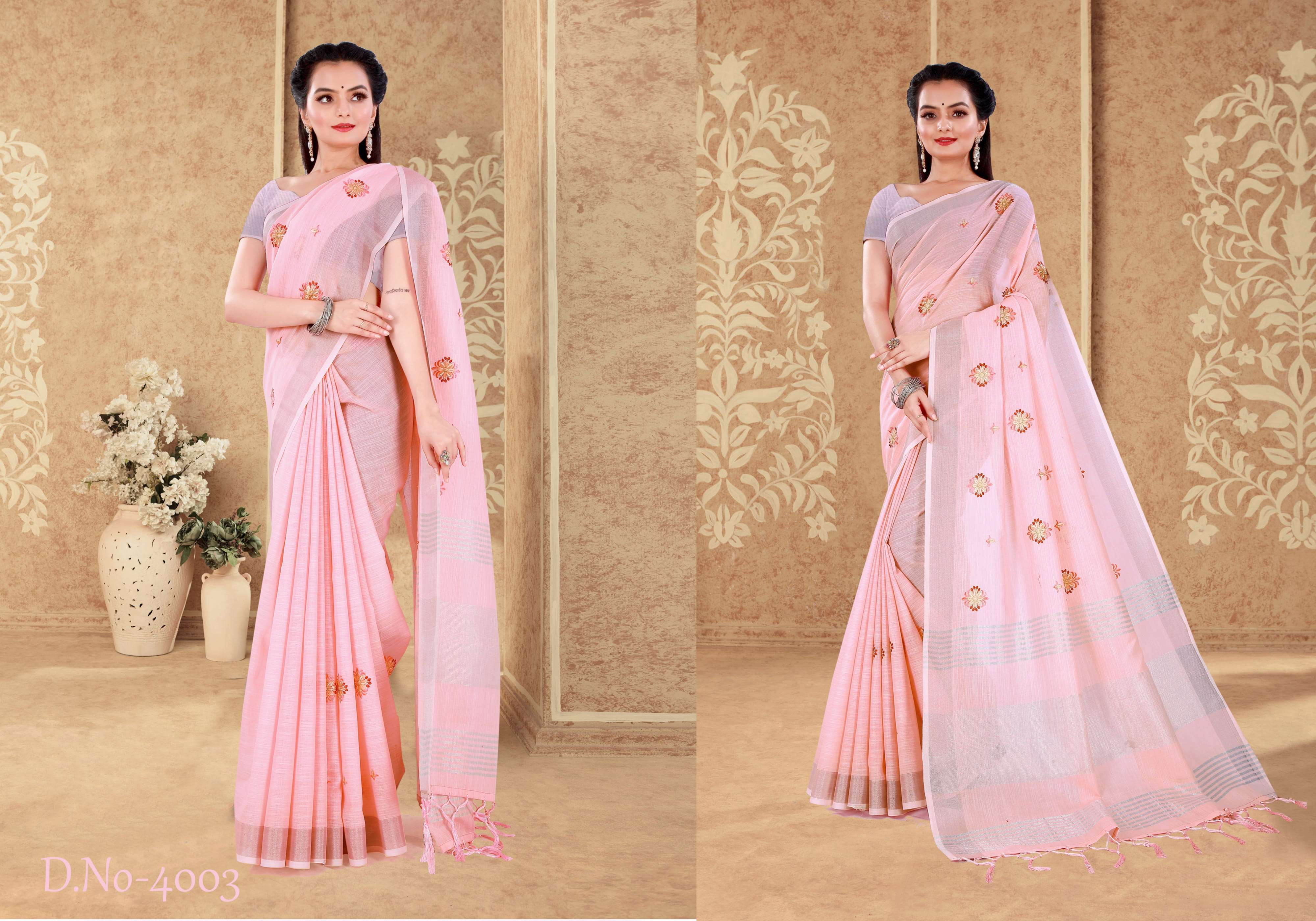 sangam prints sneha series 4001-4006 linen saree