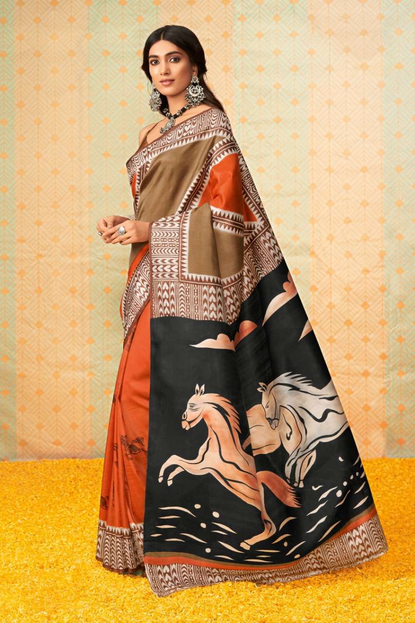 sr brand aadya tussar satin printed saree