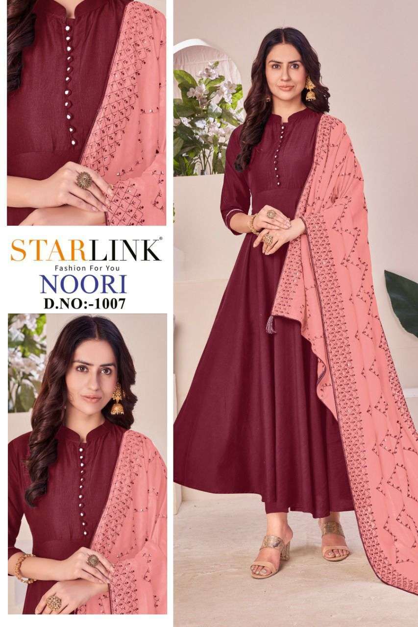 starlink noori series 1001-1008 chinon kurti with dupatta