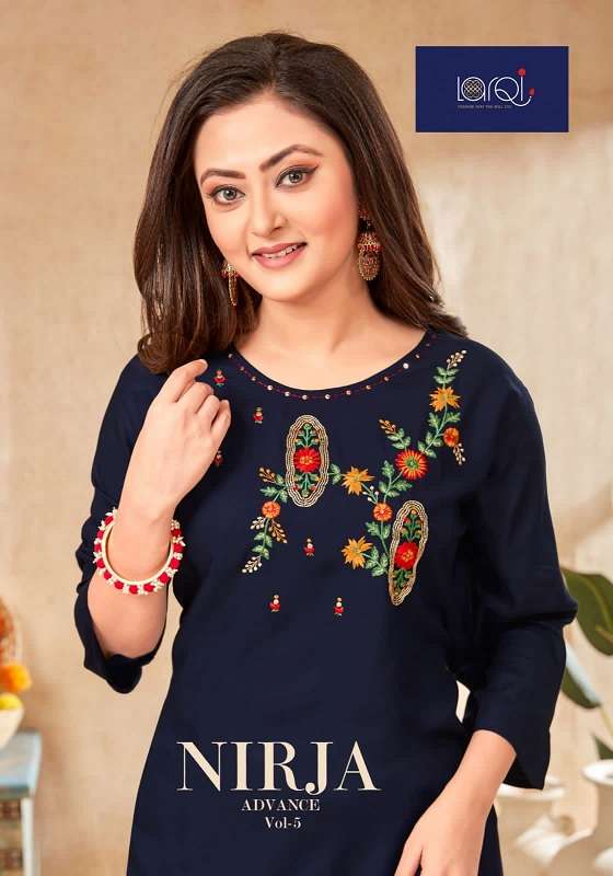 Suryajyoti larqi Nirja Advance Vol-5 series 5001-5008 rayon cotton kurti