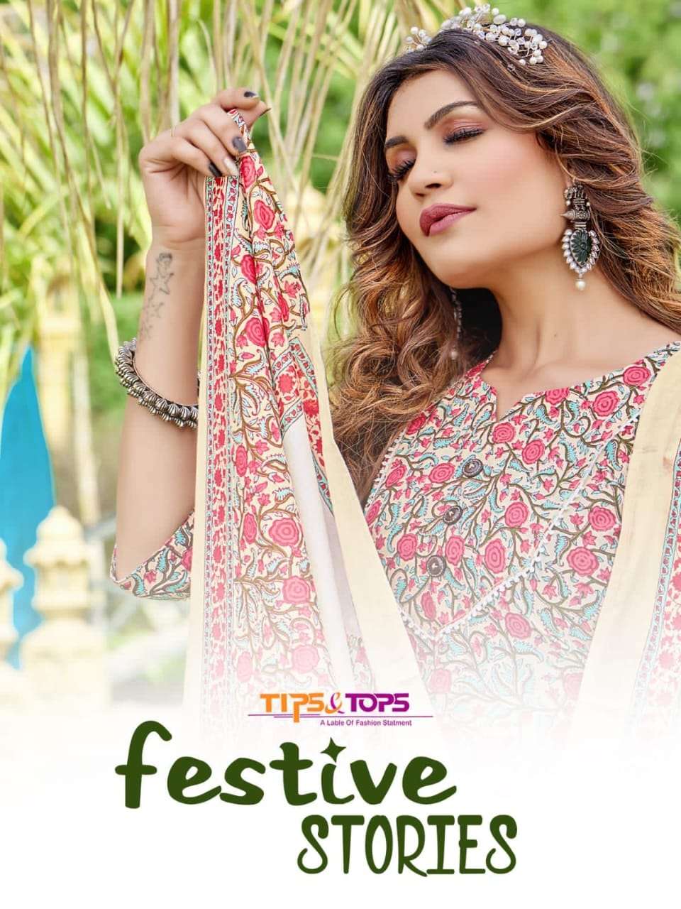 tips & tops festive stories series 01-05 fancy cotton print readymade suit