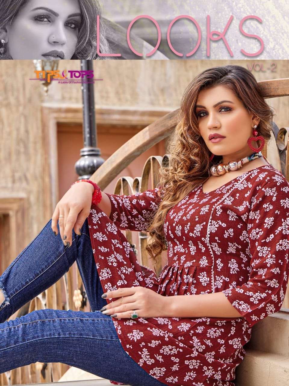 tips & tops looks vol 2 series 01-06 heavy rayon wrinkle print kurti 