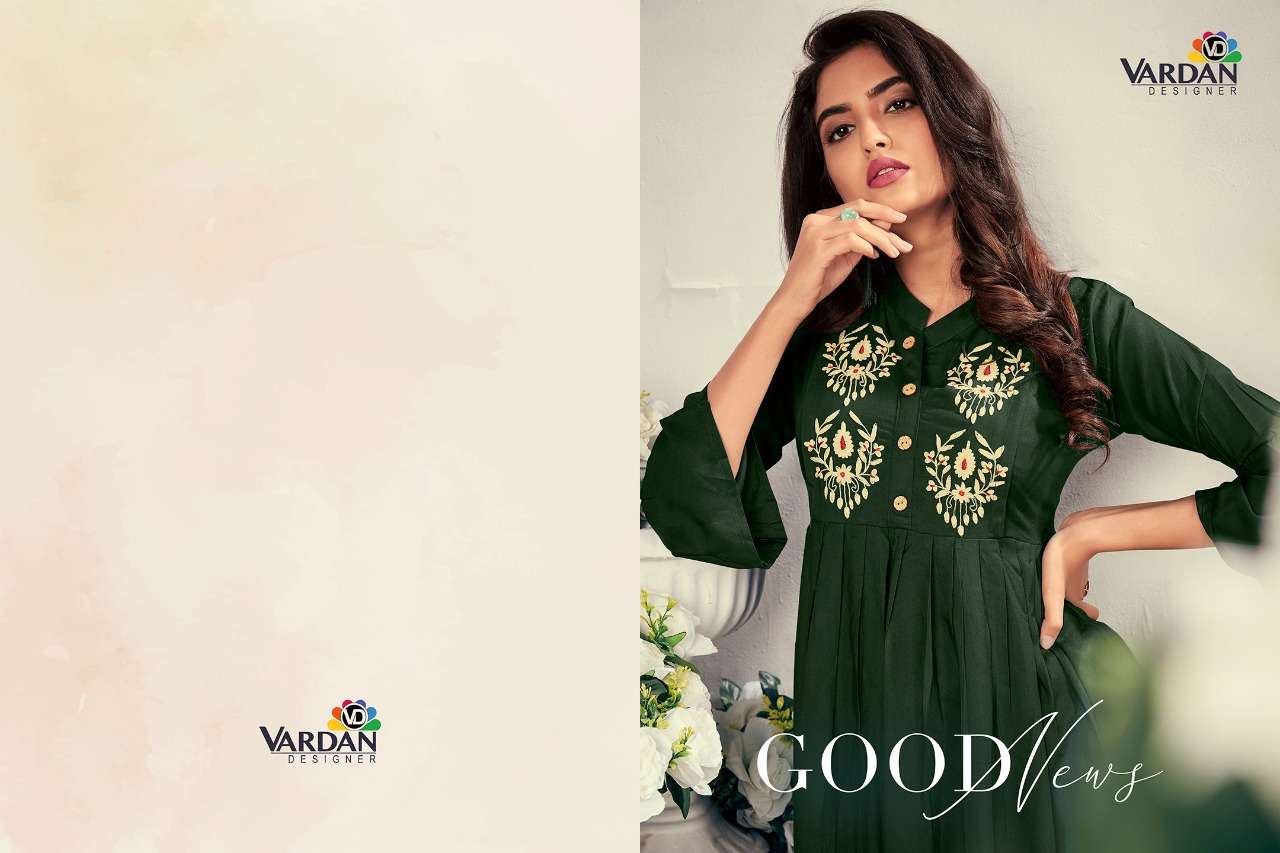 vardan designer good news series 611-616 14 kg heavy rayon kurti 