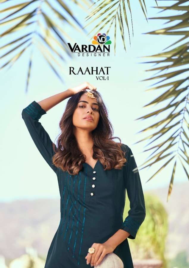 vardan designer raahat vol 1 series 6501-6504 roman silk kurti