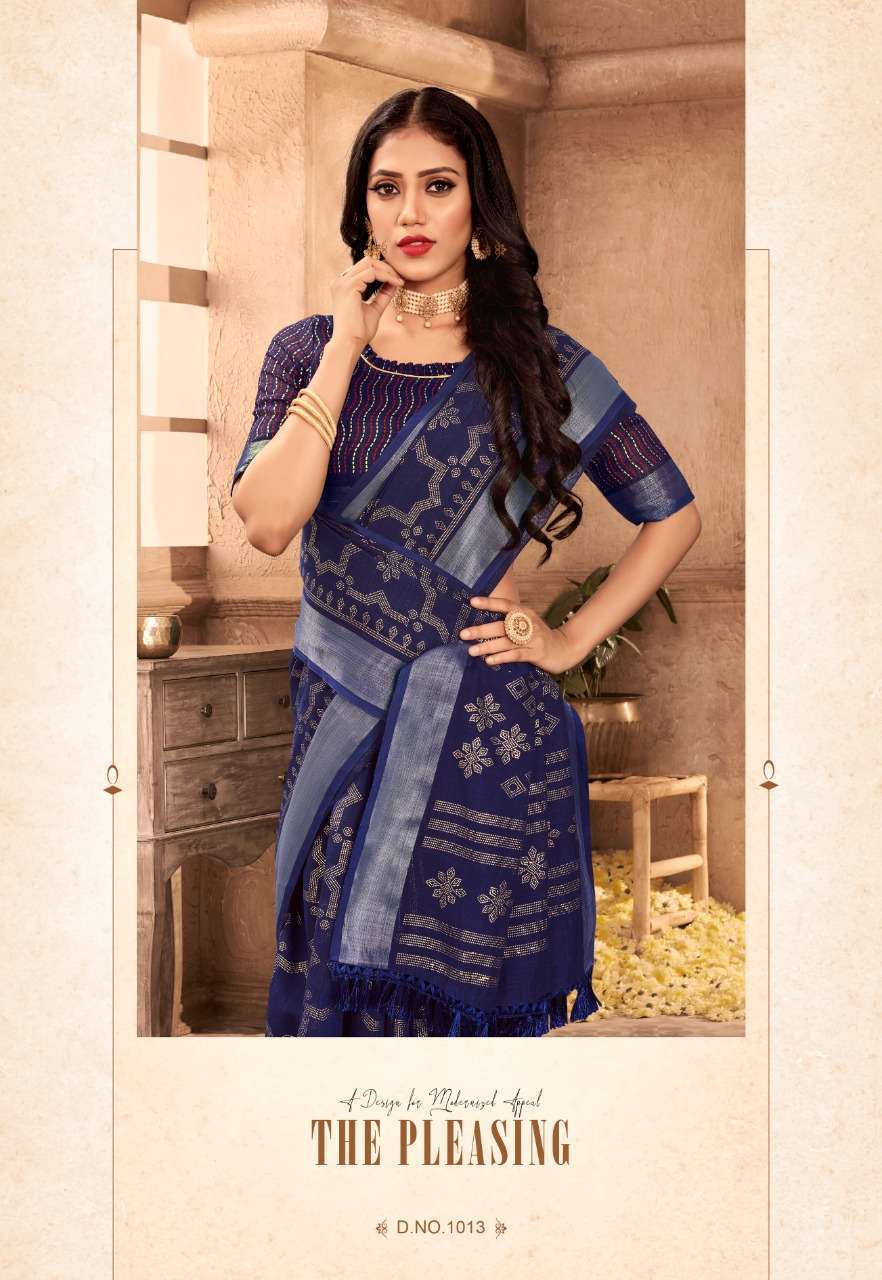 vinamra lilen flora vol 2 series 1011-1018 linen foil print saree
