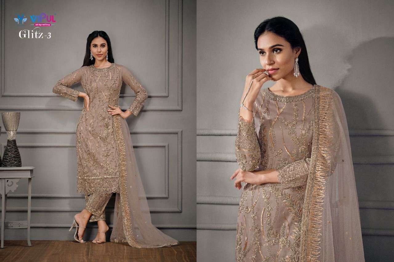vipul glitz vol 3 series 4921-4929 handwork net suit