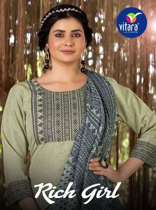 vitara rich girl series 1001-1005 city slub with digital print  readymade suit