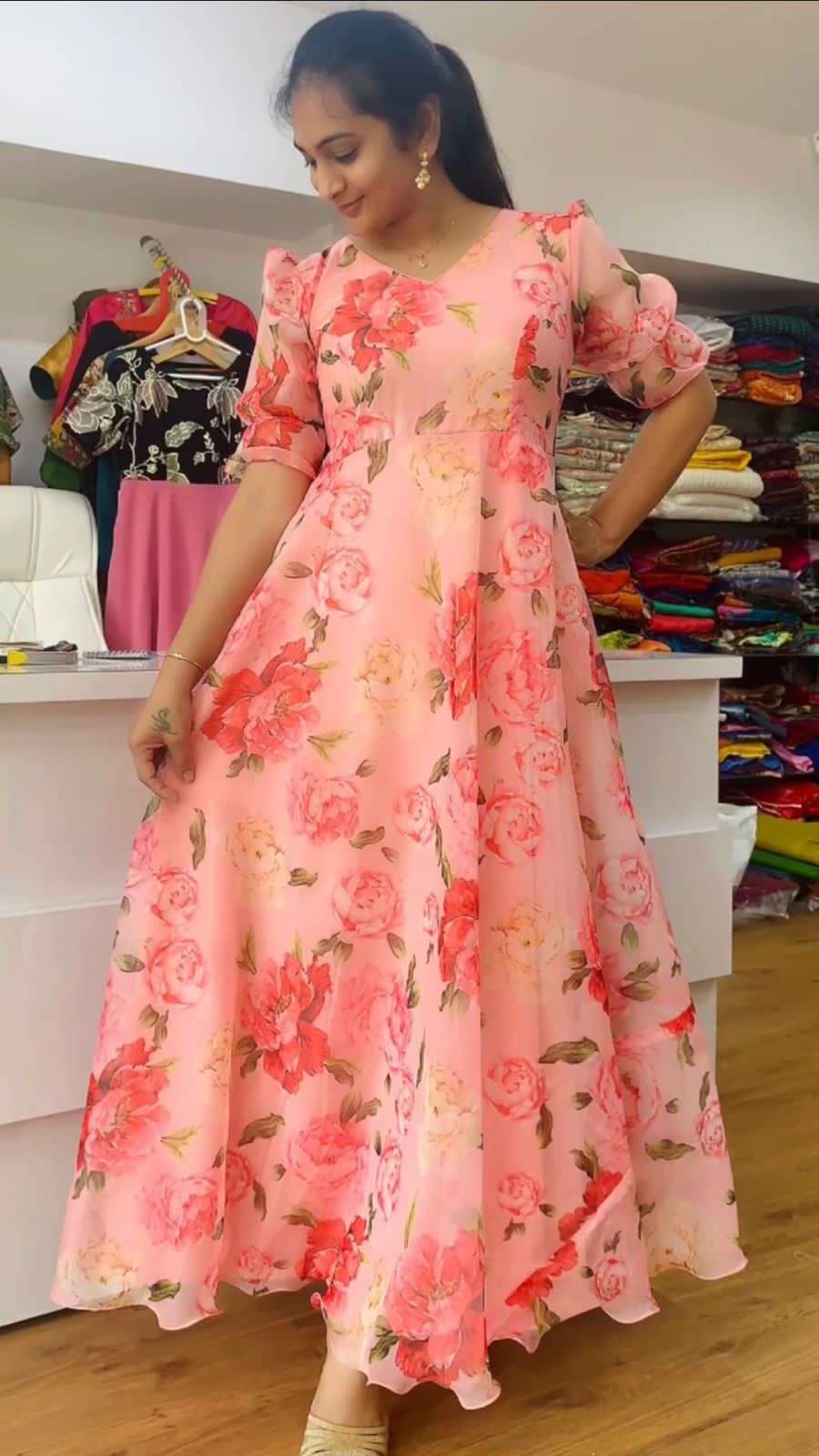 X-LADY AIR DESIGNER GEORGETTE FLORAL PRINTED FLARED DRESS 