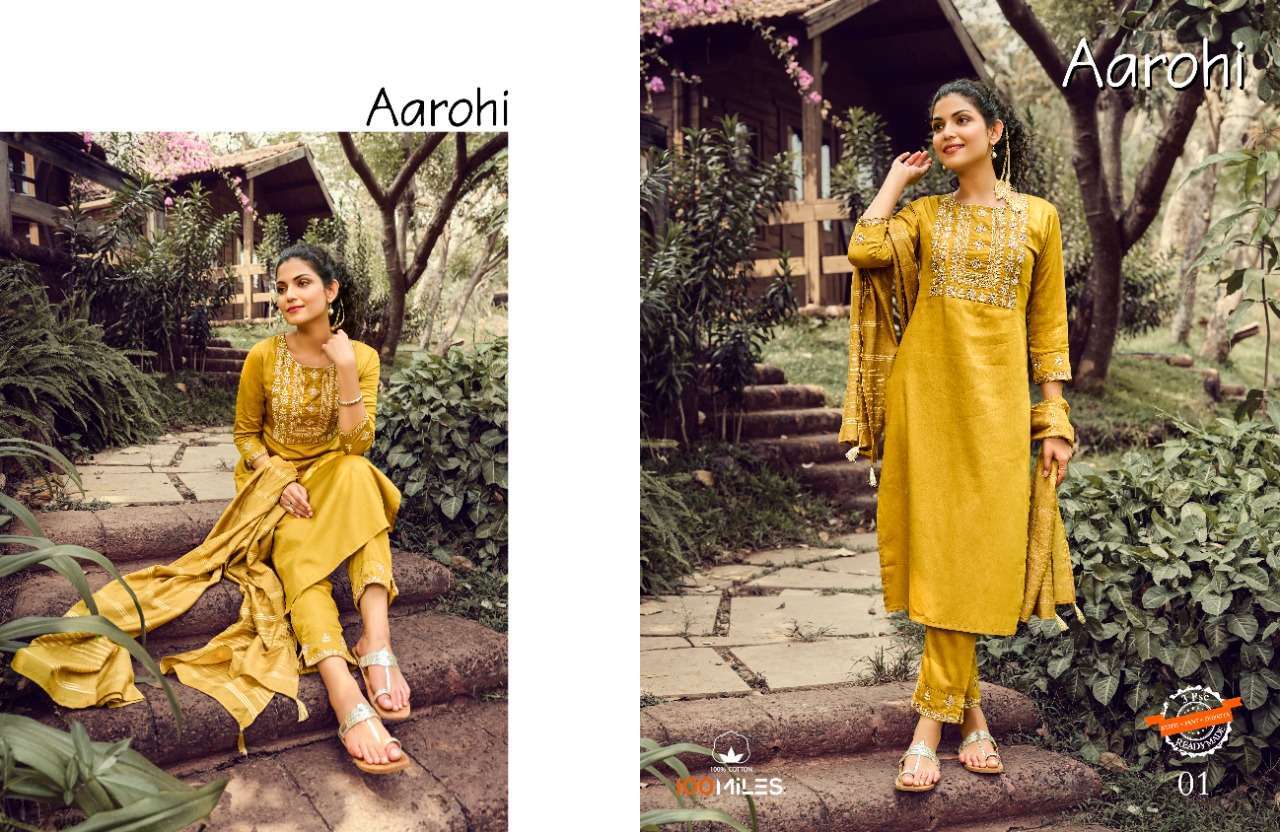 100 miles aarohi series 01-04 pure satin readymade suit