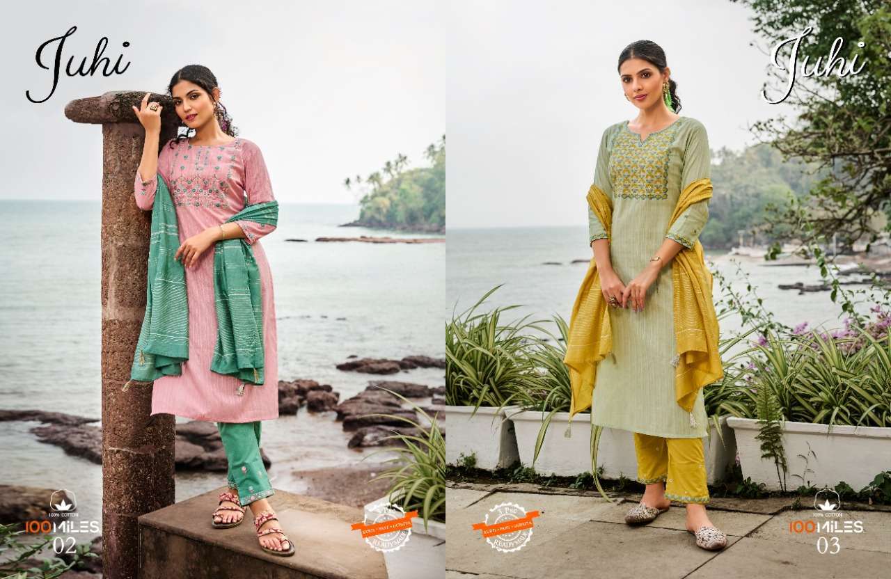 100 miles juhi series 01-04 pure cotton readymade suit