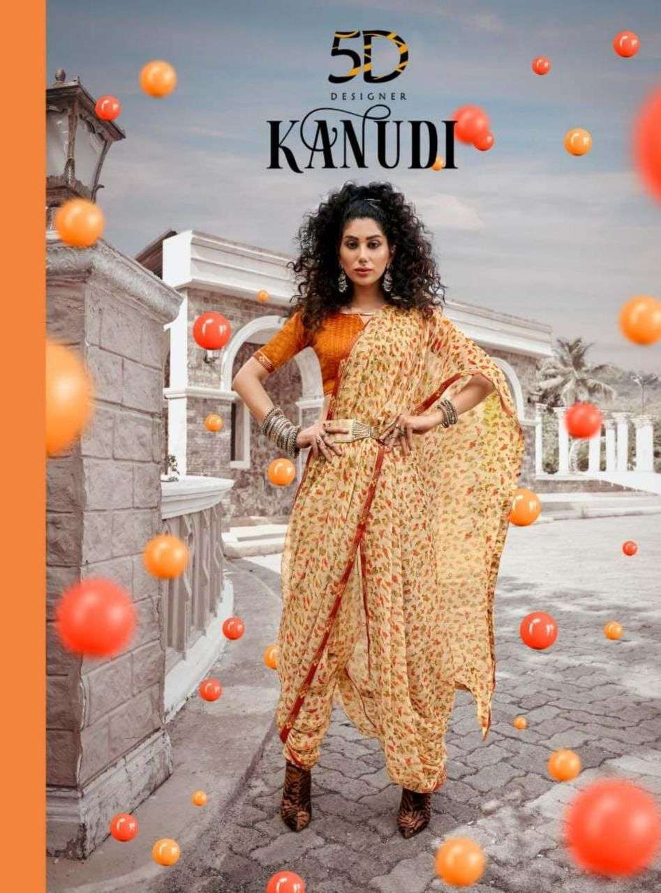 5d designer kanudi series 3821-3828 pure chiffon saree