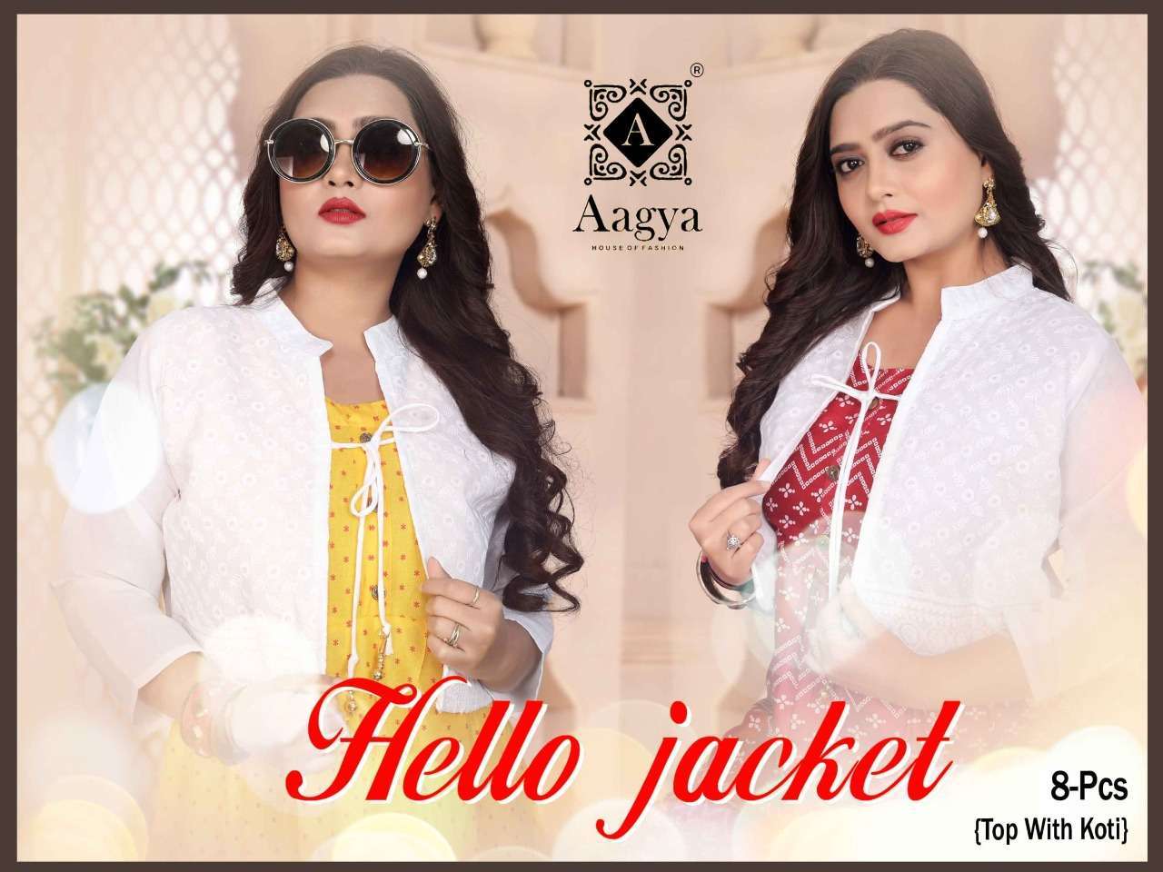 aagya hello jacket series 01-08 14 kg rayon kurti 