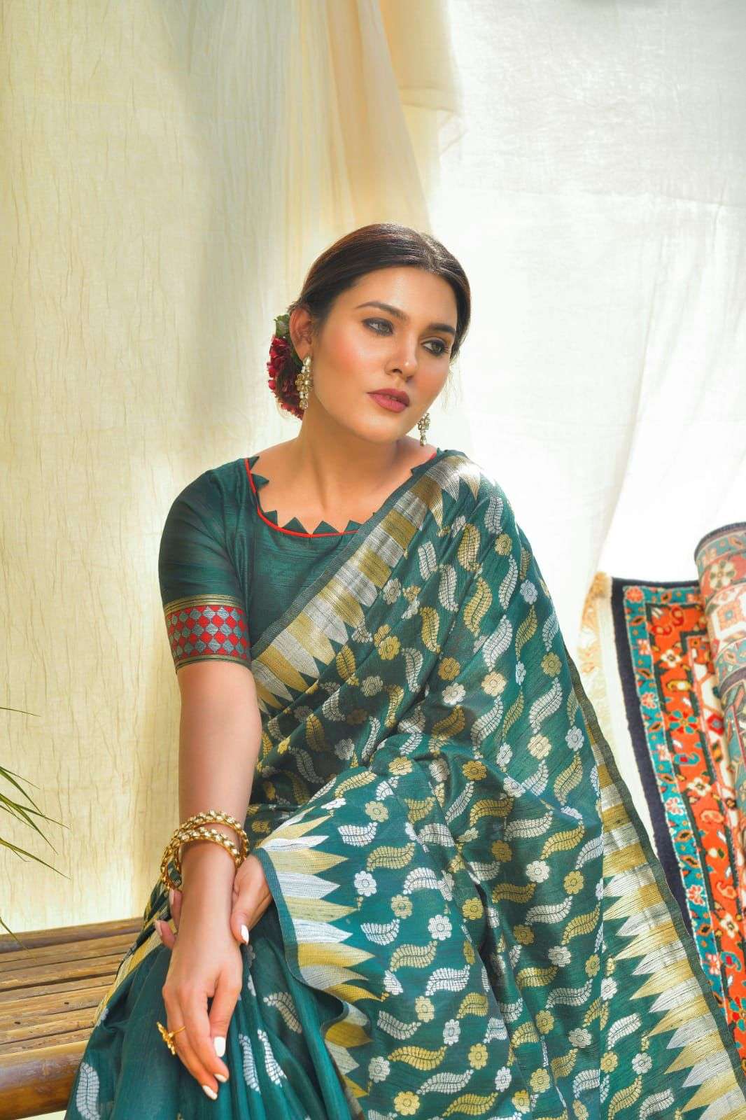 BT-10 DESIGNER PURE TUSSAR SILK JAMDSNI WEAVING SAREE 